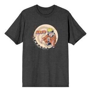 Naruto Uzumaki and Title Logo Unisex Graphic Tee Dark Gray Size Large NWOT